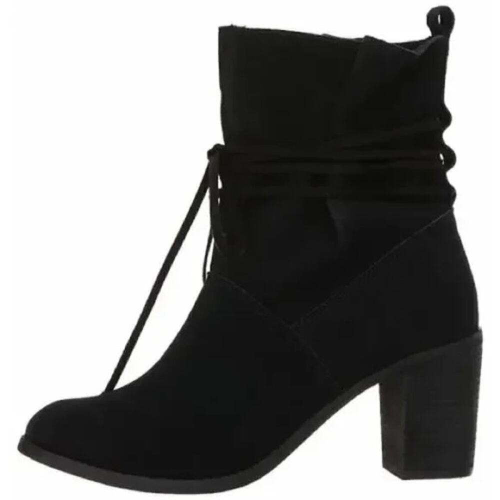 TOMS Mila Black Suede Wrap Around Slouchy Boho Boot 3" Block Heel Women's Size 9